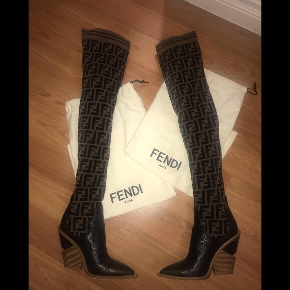 Fendi Knit Thigh High Boots